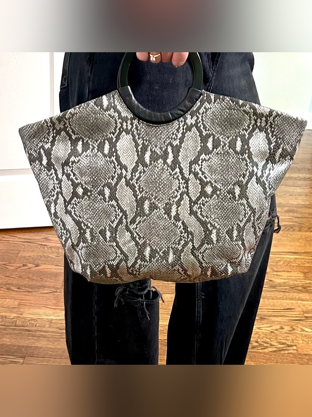 Genuine Leather *VINTAGE GEM* Snakeskin Print Metallic Tote Purse